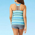 Free Country Stretch Fabric Geo Linear Tankini Swimsuit Top
