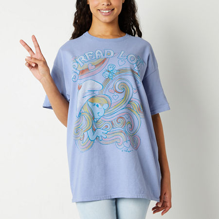 New World Juniors Smurfette Boyfriend Womens Crew Neck Short Sleeve Smurfs Graphic T-Shirt