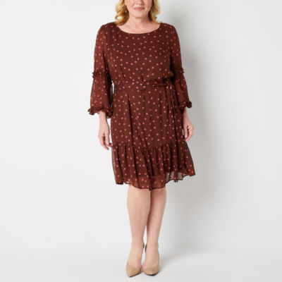 Danny & Nicole Plus 3/4 Sleeve Dots Fit + Flare Dress