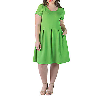 24seven Comfort Apparel Plus Short Sleeve Fit + Flare Dress - JCPenney