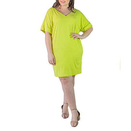 24seven Comfort Apparel Womens Short Sleeve A-Line Dress Plus