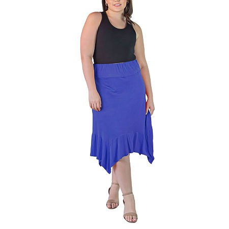 24seven Comfort Apparel Womens Mid Rise Midi A-Line Skirt-Plus, 3x, Blue