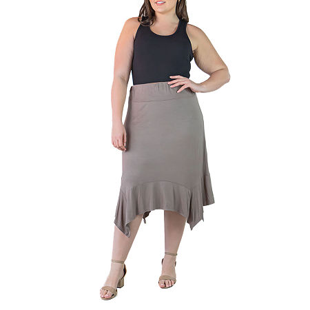  24/7 Comfort Apparel Womens Midi A-Line Skirt-Plus