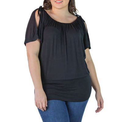 24seven Comfort Apparel Plus Womens Scoop Neck Short Sleeve Tunic Top