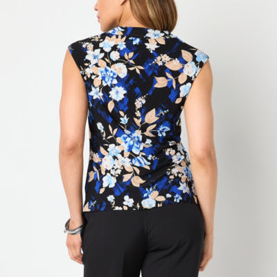 Black Label by Evan-Picone Floral Womens Cowl Neck Sleeveless Blouse