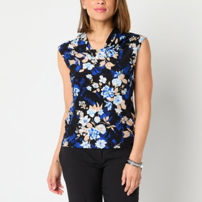 Black Label by Evan-Picone Floral Womens Cowl Neck Sleeveless Blouse