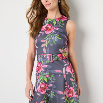 Melonie T Womens Belted Sleeveless Floral Evening Gown
