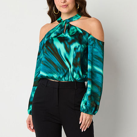Bold Elements Womens Keyhole Neck Long Sleeve Satin Blouse