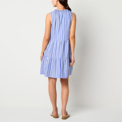 St. John's Bay Womens Sleeveless Embroidered Striped A-Line Dress