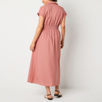 Liz Claiborne Womens Short Sleeve Midi A-Line Dress