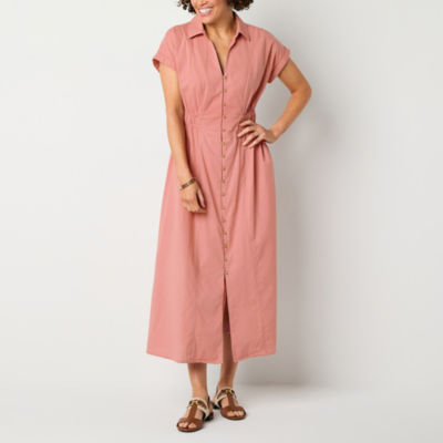 Liz Claiborne Womens Short Sleeve Midi A-Line Dress