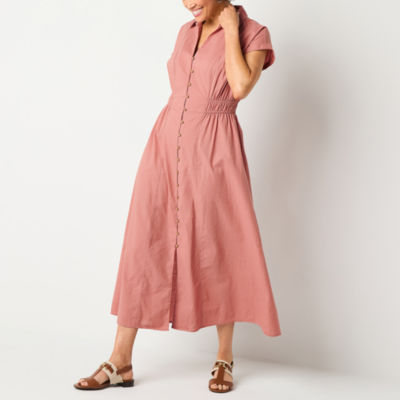Liz Claiborne Womens Short Sleeve Midi A-Line Dress