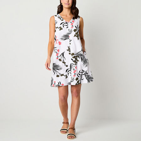 Liz Claiborne Womens Sleeveless Floral Midi A-Line Dress