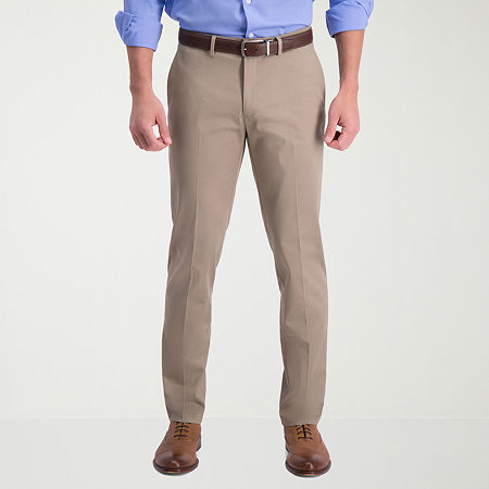 Haggar Iron Free Premium Khaki Mens Comfort Waistband Slim Slim Fit Flat Front Pant, 36 29, White