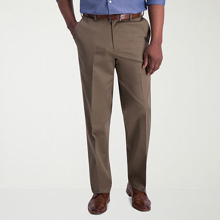 Haggar Iron Free Premium Khaki Mens Straight Classic Fit Flat Front Pant, 40 29, White
