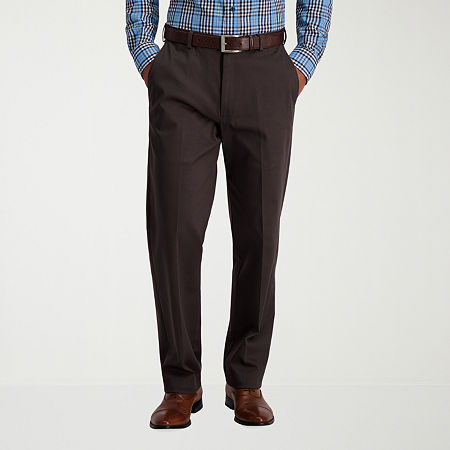 Haggar Mens Iron Free Classic Fit Flat Front Khaki Pant, 40 34, Brown