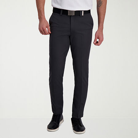 Haggar Cool Right Performance Flex Mens Comfort Waistband Straight Slim Fit Flat Front Pant, 33 30, Gray