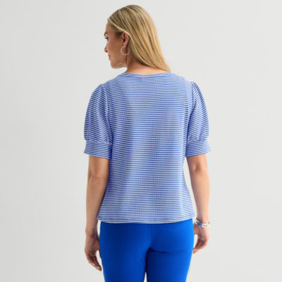 Liz Claiborne Textured Womens Crew Neck Short Sleeve Blouse