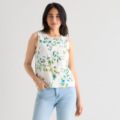 St. John's Bay Womens Round Neck Sleeveless Blouse