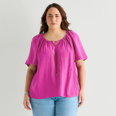 St. John's Bay Womens Plus Split Tie Neck Blouse