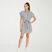 Alyx Womens Short Sleeve Striped Shirt Dress, Color: Lt Blue White -  JCPenney