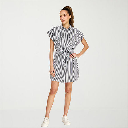 belle vie Womens Short Sleeve Shirt Dress, 2, White