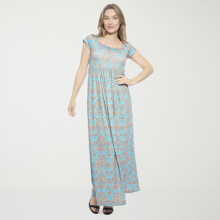24seven Comfort Apparel Womens Square Neck Short Sleeve Cap Maxi Dress