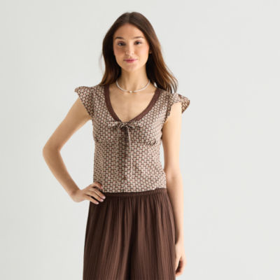 Arizona Womens Juniors V Neck Sleeveless Blouse