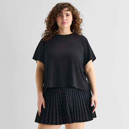 Xersion Ruffle Womens Short Sleeve Active Plus T-Shirt, 4x, Black