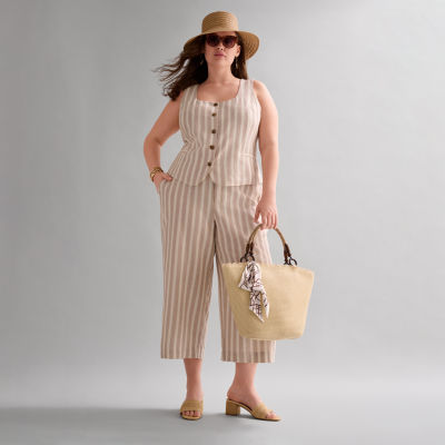 a.n.a. Striped Sleeveless Vest and Wide Leg Cropped Pant