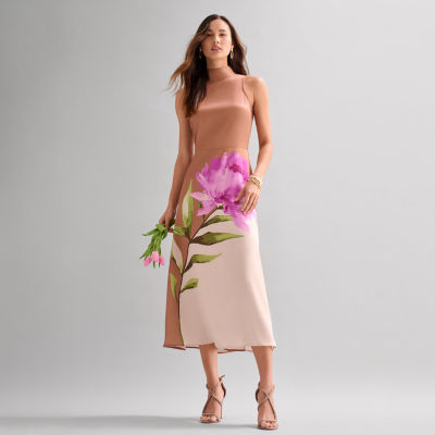 Worthington Pink Floral Sleeveless Midi Dress