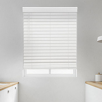 White Cordless Faux Wood Blinds for Windows with 2 in. Slats - 47 in. W x  48 in. L (Actual Size 46.5 in. W x 48 in. L)