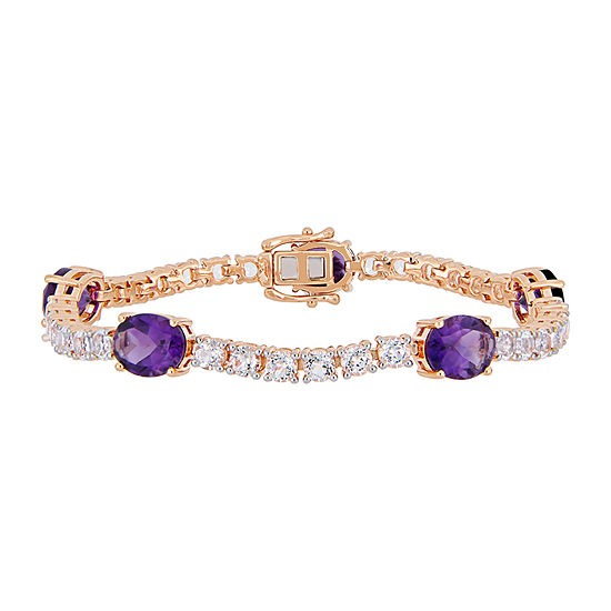 Genuine Purple Amethyst 18K Rose Gold Over Silver Tennis Bracelet