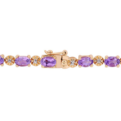 Womens Diamond Accent Genuine Purple Amethyst 18K Rose Gold Over Silver Tennis Bracelet