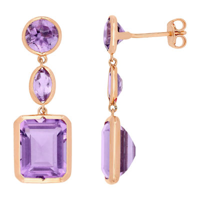 Genuine Purple Amethyst 18K Rose Gold Over Silver Drop Earrings