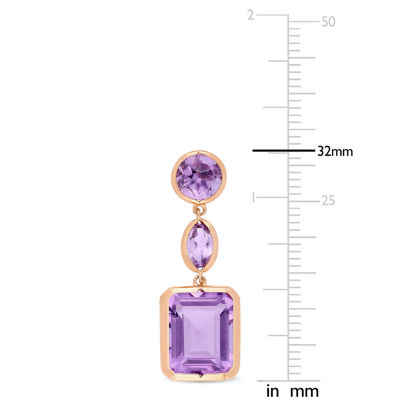 Genuine Purple Amethyst 18K Rose Gold Over Silver Drop Earrings