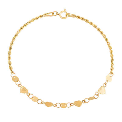 Womens 14K Gold Hollow Heart 7 Inch Link Bracelet