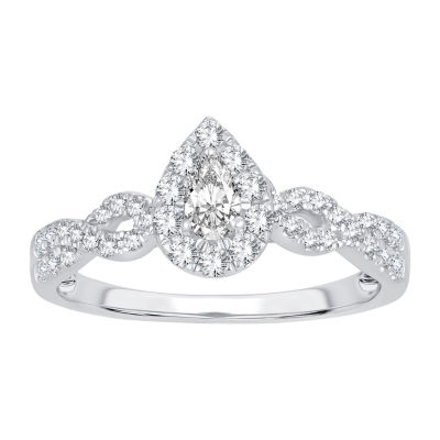 Womens 1/2 Natural White Diamond 10K White Gold Pear