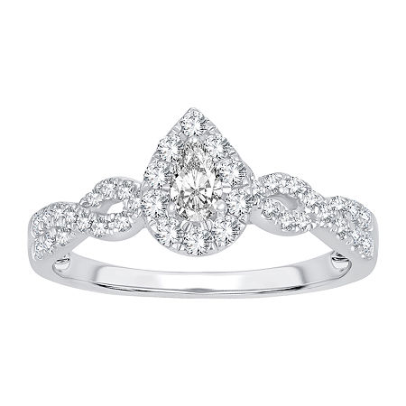 Modern Bride Womens 1/2 Ct. T.w. Natural White Diamond 10k White Gold Pear Engagement Ring In White