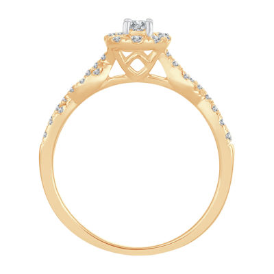 Womens 1/2 CT. T.W. Natural White Diamond 10K Gold Oval Side Stone Halo Engagement Ring