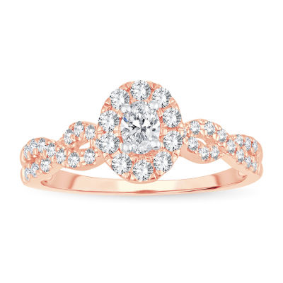 Womens 1/2 CT. T.W. Natural White Diamond 10K Rose Gold Oval Engagement Ring