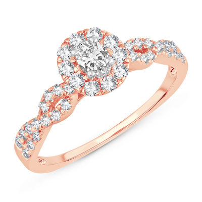 Womens 1/2 CT. T.W. Natural White Diamond 10K Rose Gold Oval Engagement Ring