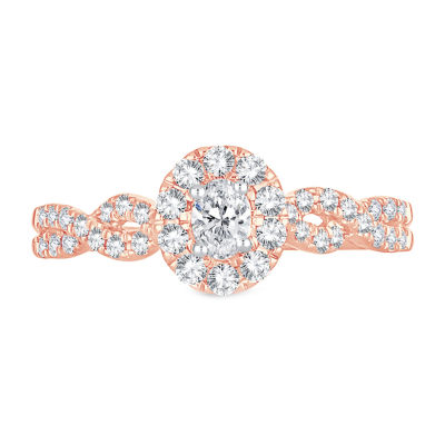 Womens 1/2 CT. T.W. Natural White Diamond 10K Rose Gold Oval Engagement Ring