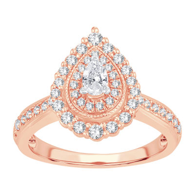 Womens 5/8 CT. T.W. Natural White Diamond 10K Rose Gold Pear Engagement Ring