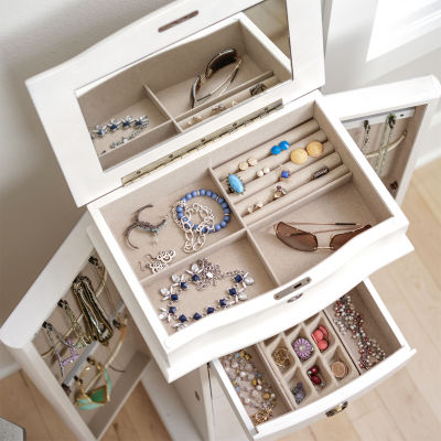 Hives And Honey Nora Lockable White Jewelry Armoires, Color White