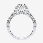 Signature By Modern Bride Womens 3 CT. T.W. Lab Grown White Diamond 14K White Gold Oval Halo Engagement Ring
