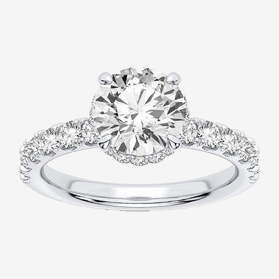 Signature By Modern Bride Womens 2 3/4 CT. T.W. Lab Grown White Diamond 14K White Gold Round Engagement Ring