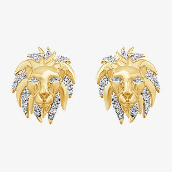 Lion 1/3 CT. T.W. Genuine White Diamond 14K Gold Over Silver 16.4mm Stud Earrings