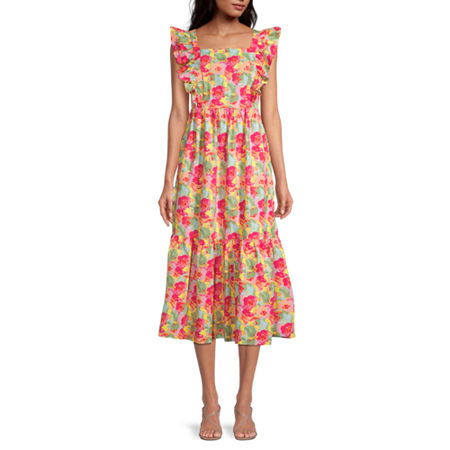 Peyton & Parker Mommy & Me Womens Short Sleeve Ruffled Sleeve Floral Maxi Dress, X-large , Pink