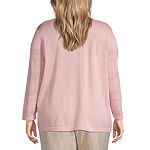 Alfred Dunner Magnolia Springs Womens Round Neck 3/4 Sleeve Layered Sweaters Plus